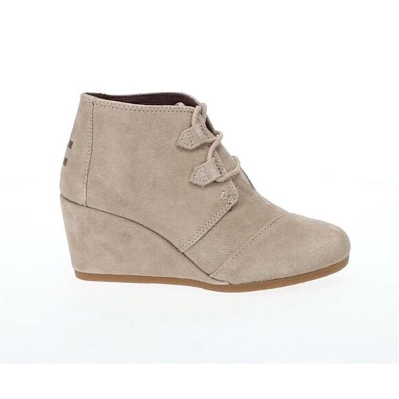 TOMS Women's Desert Taupe Suede Leather Kala Lace-Up Wedge Ankle Booties Size 9 - Picture 1 of 8